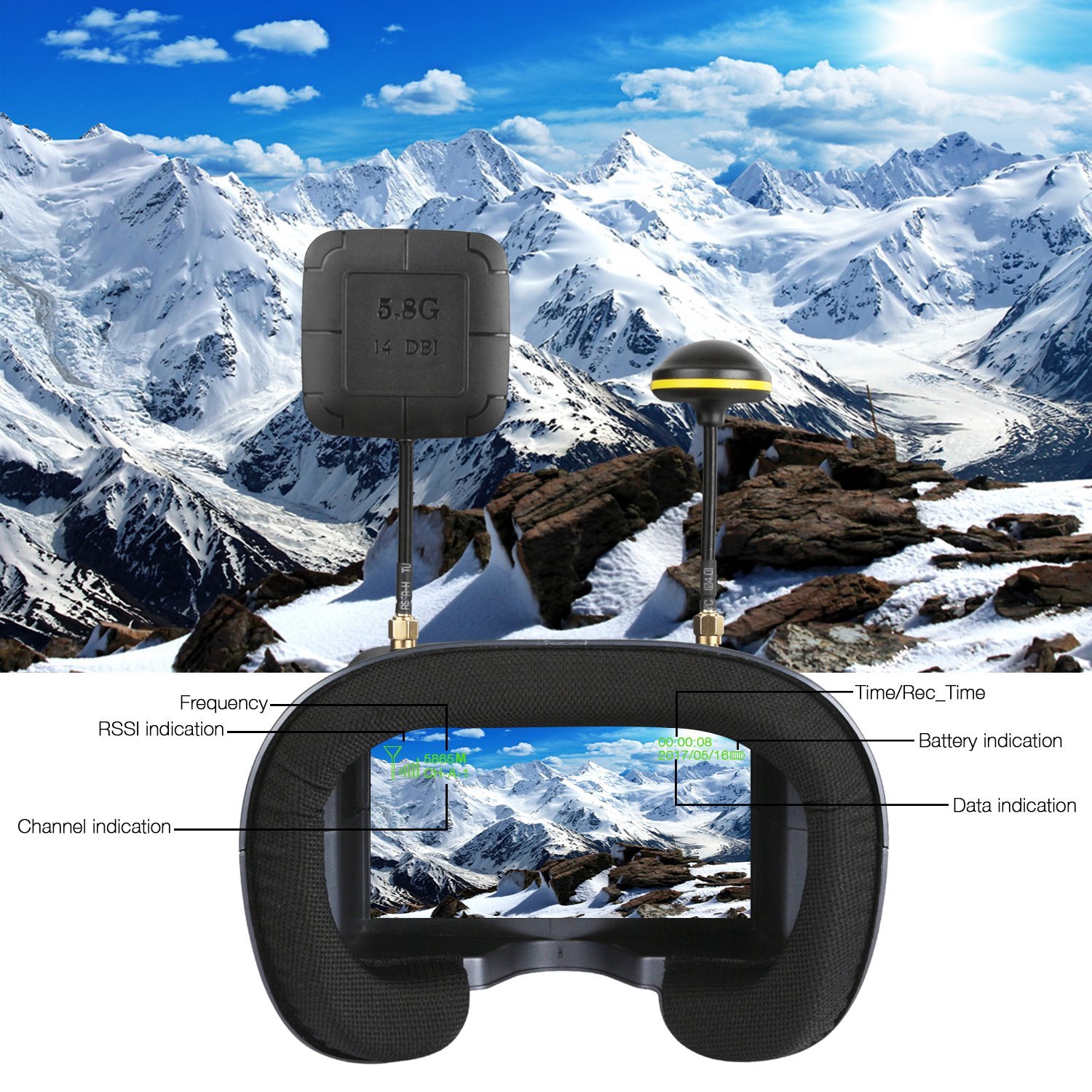 008D 5,8G 40CH 4,3 pulgadas 80 - Skyzone Cobra X V2 Fpv Goggles reseña y precio